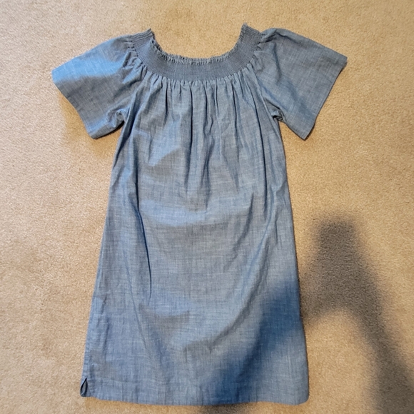 J Crew Off Shoulder Smocked Chambray Denim Dress SZ 8 - Picture 11 of 15